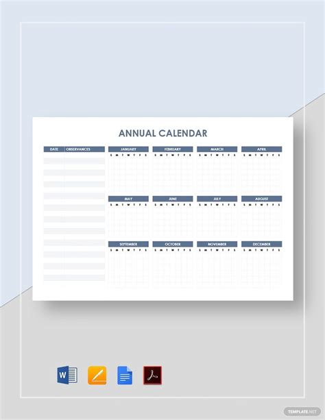 An Annual Calendar Is Shown In The Middle Of A Page With Icons And