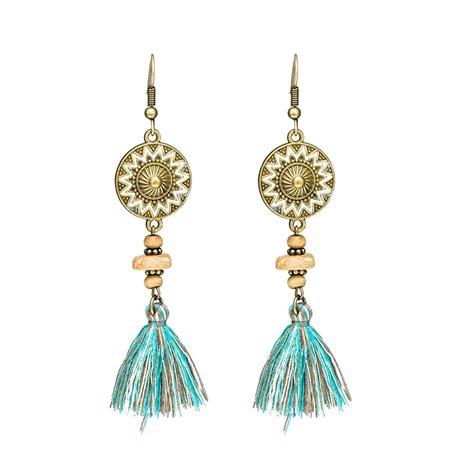 bohemian sun flower tassel earrings fashion boho ethnic wood beads long