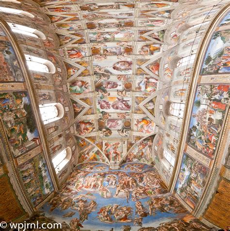 Because of this, the centuries have handed down to us an image of michelangelo lying on his back, wiping sweat and plaster from his eyes as he toiled away year after year, suspended hundreds of feet in the air. sistine chapel ceiling panorama