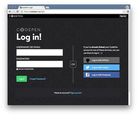 Now You Can Log In With Twitter Facebook Or Github Codepen Blog