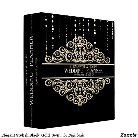 Elegant Stylish Black Gold Swirl Wedding 3 Ring Binder Wedding Photo Books