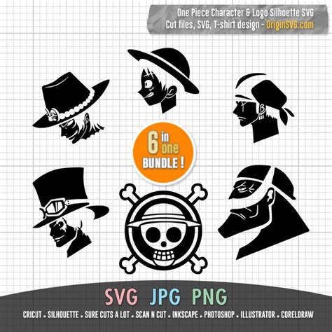One Piece Character Silhouette Straw Hat Pirate Logo Clipart Bundle 6
