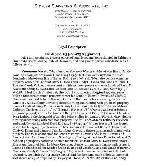 Legal Description - Simpler Surveying & Associate