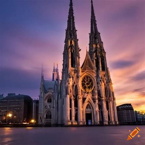 Sunset At St Patricks Cathedral In European Skyline