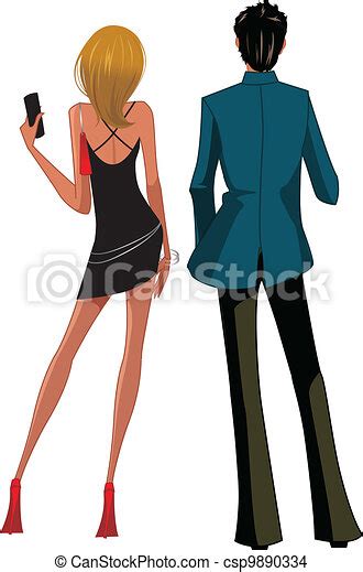 Eps Vector Of Spy Couple Back View Of Couple Standing Together