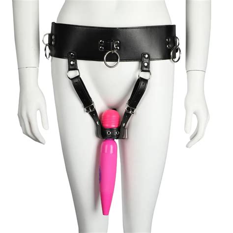 Pu Leather Orgasm Belt Female Chastity Belt Magic Av Wand Vibrator Bdsm Bondage Restraints