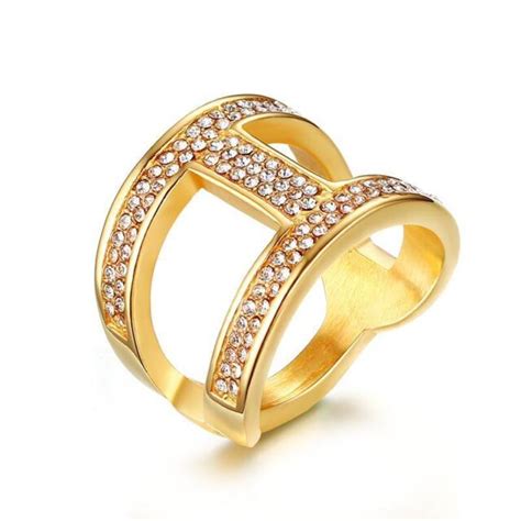 K Gold Plated Hollow Cz Stone Female Rings Stainless Steel Womens Wedding Ring Ebay