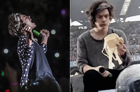 Video One Direction Star Harry Styles Looks Mortified After Catching A Fans Bra At Gig Daily