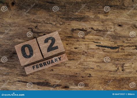 Cube Calendar For February On Wooden Background Stock Image Image Of