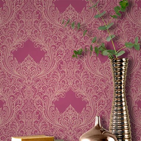 A Modern Damask Wallpaper In Pink From Raschs Incanto And Astoria