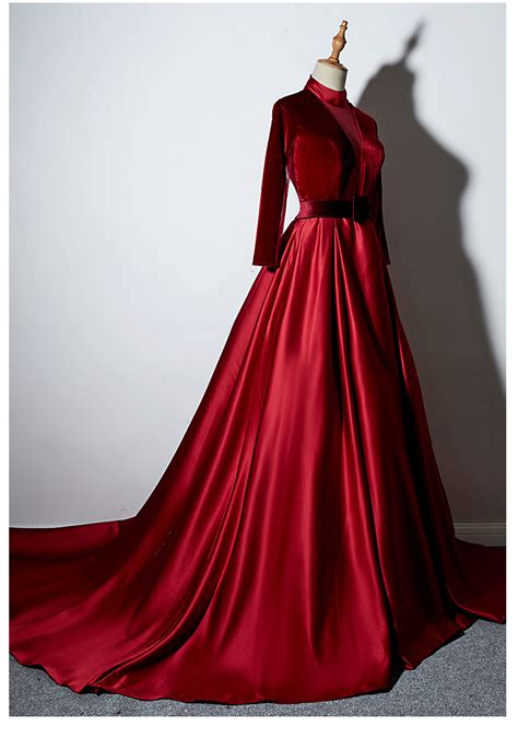 lovely red satin long sleeves formal dress wine red prom dress · bemybridesmaid · online store