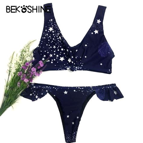Bekoshine Print Bikini Set Blue Swimwear 2018 New Swismuit Sexy Low Waist Push Up Biquini Low