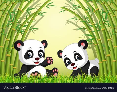 Illustration Of Two Cute Panda In A Bamboo Forest Download A Free