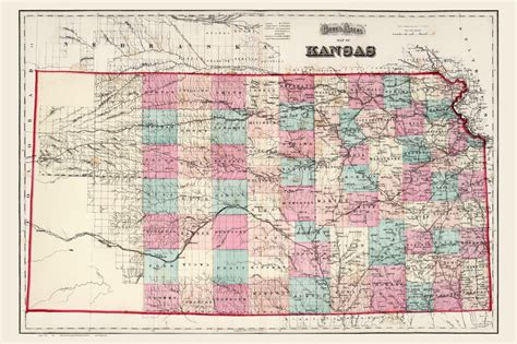 Kansas State Map Gray Old Map Reprint Etsy