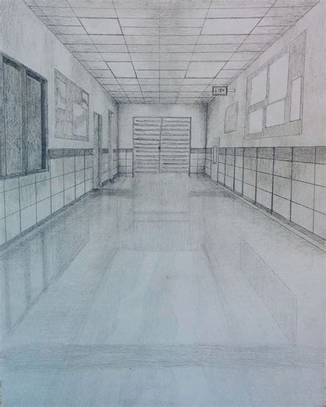 One Point Perspective Hallway Drawing