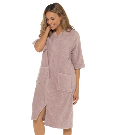 ladies zip up terry towelling dressing gown 100 cotton bathrobe ebay