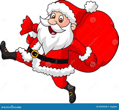 Santa Claus Cartoon Running With The Bag Of The Presents Stock Vector