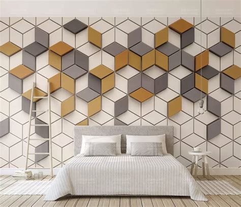 Murwall Geometric Wallpaper Yellow Gray Honeycomb Pattern