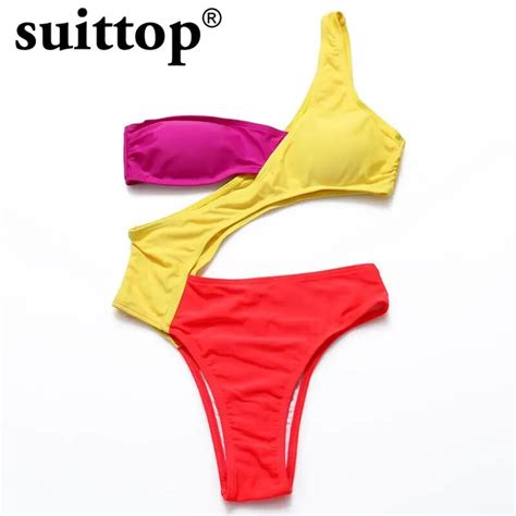 Suittop Swimwear Women 2017 Summer New Sexy Swimwears Patchwork Simple