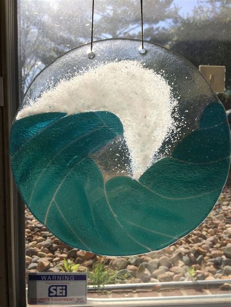 Turquoise Blue Ocean Waves Stained Glass Fused Window Panel Etsy