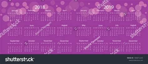 Simple Calendar 2018 2019 Years Week Stock Vector Royalty Free