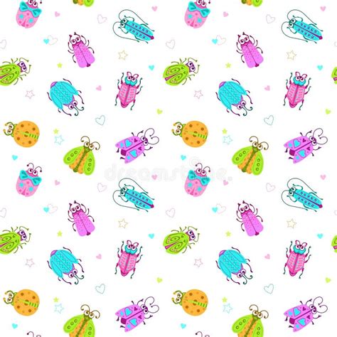 Seamless Pattern With Funny Colorful Comic Bugs Stock Vector