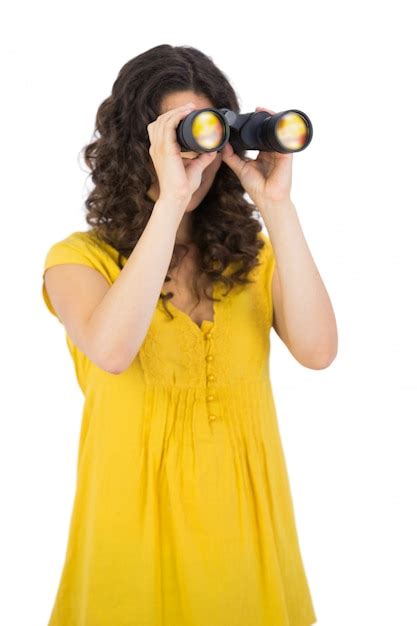 Premium Photo Casual Young Woman Using Binoculars