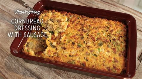 In a large bowl, stir together the 2 cans of corn, corn muffin mix, sour cream, and melted butter. Southern Cornbread Dressing with Sausage Recipe - Paula Deen