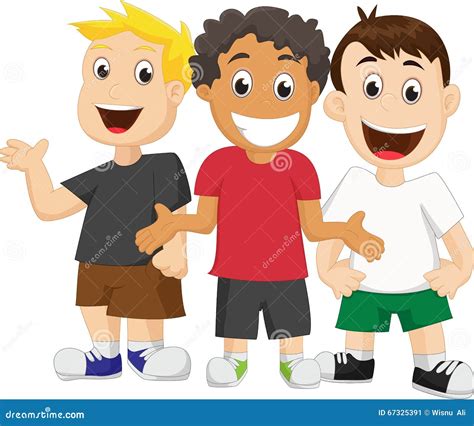 Happy Three Boys On White Background Cartoon Vector
