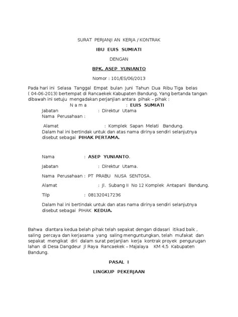 Contoh surat perjanjian yang baik dan benar dapat kamu gunakan sebagai referensi dalam menyusunnya. Surat Perjanji an Kerja