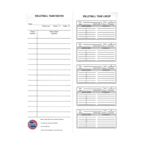 Sample Volleyball Roster Template 6 Free Documents