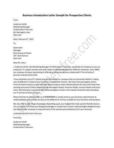 Sample Introductory Letter To Prospective Clients Database Letter