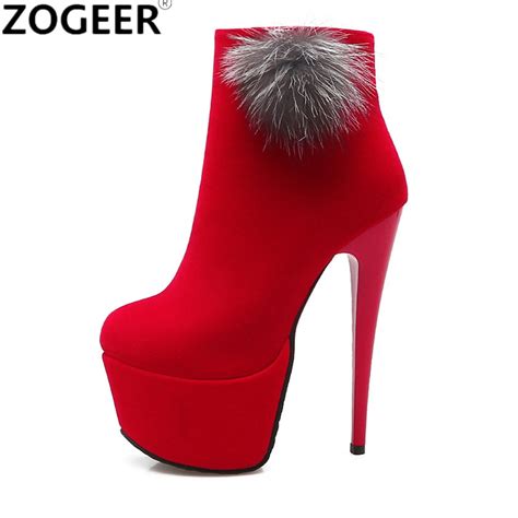 red ankle boots for women fashion flock sexy short boots platform extreme high heel nightclub