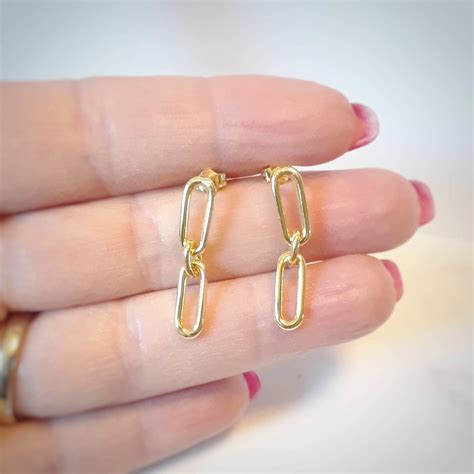 Paperclip Stud Earrings Gold Chain Link Earrings Sterling Etsy