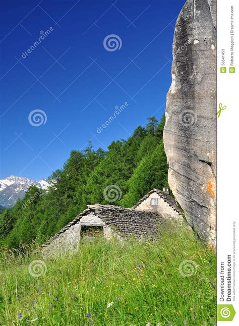 Traditional Stone Mountain Architecture Alpine House Stock Image