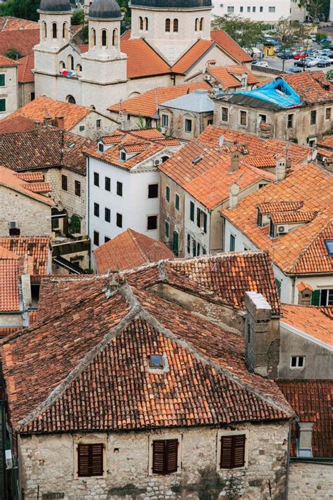 The Old Town Of Kotor The Orange Tiled Rooftops Of The City Stock