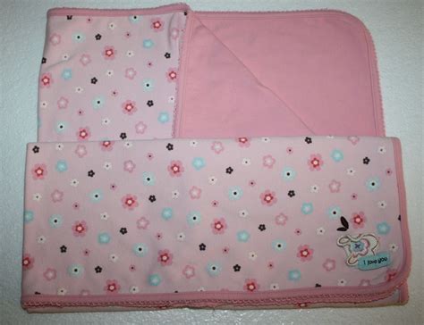 Carters Just One Year Baby Blanket Pink Flowers I Love You 2 Ply Cotton