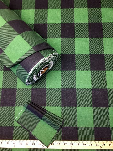 Green Black Buffalo Check Plaid Fabric By The Yard All Cotton Etsy