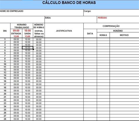 Banco De Horas Planilha Excel Pronta Para Uso Adaptável R 2000 Em