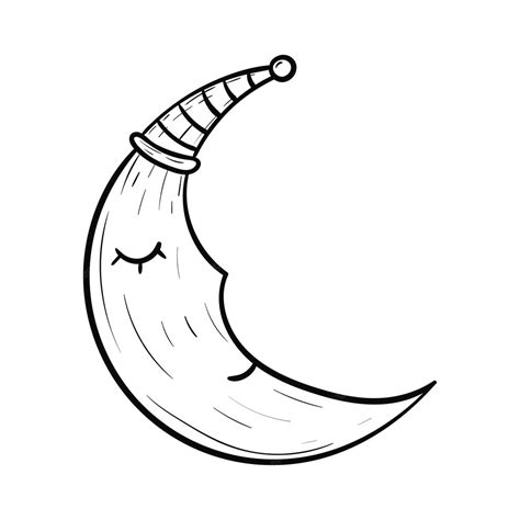 Premium Vector Cute Cartoon Crescent Moon In A Sleeping Cap Vector