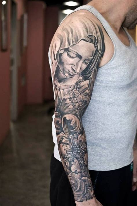 nice and elegant religious sleeve sleeve tattoo on stylevore