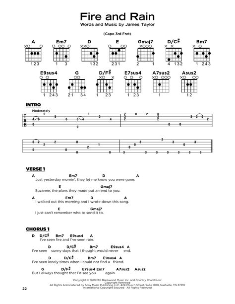 Fire And Rain Sheet Music James Taylor Really Easy Guitar