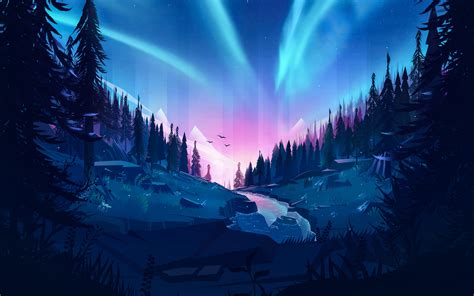 1920x1080 Auroral Forest 4k Illustration Laptop Full Hd 1080p Hd 4k Wallpapers Images