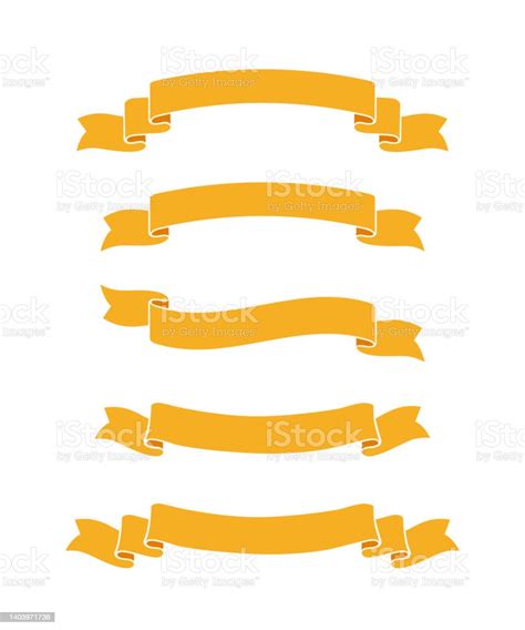 Gold Ribbons With Curved Edges Set Decorative Festive Yellow Banners