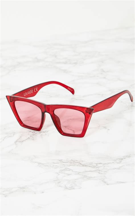 red angular sunglasses accessories prettylittlething usa