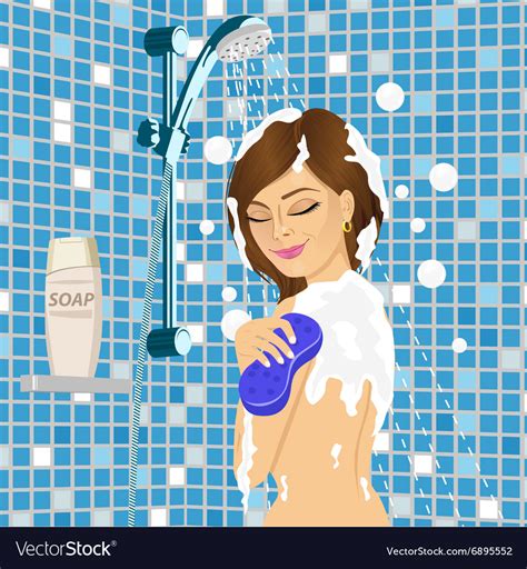 Young Beautiful Woman Taking A Shower Royalty Free Vector