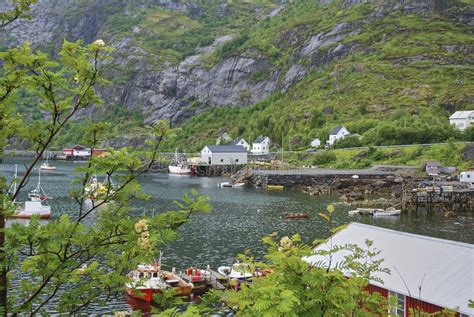 Port Of Moskenes Is A Typical Little Fishing Town In Norway Stock Image