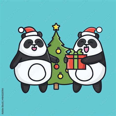 Cute Panda On Christmast Cartoon Vector Icon Illustration Logo Mascot