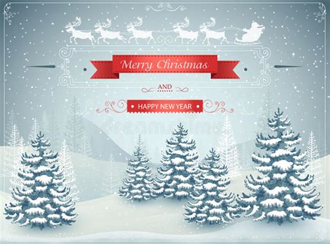 Merry Christmas And Happy New Year Forest Winter Landscape With