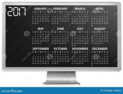 2017 Calendar Monitor Stock Vector Illustration Of Calendar 77322488